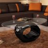 High Gloss Black Coffee Table with Oval Glass Top
