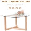 Modern Round Coffee Table w/ Tempered Glass Top & Sturdy Wood Base