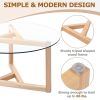 Modern Round Coffee Table w/ Tempered Glass Top & Sturdy Wood Base