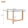 Modern Round Coffee Table w/ Tempered Glass Top & Sturdy Wood Base