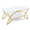 2-Tier Faux Marble Coffee Table w/ Marble Top & Metal Frame