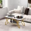 2-Tier Faux Marble Coffee Table w/ Marble Top & Metal Frame