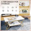 2-Tier Faux Marble Coffee Table w/ Marble Top & Metal Frame