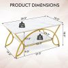 2-Tier Faux Marble Coffee Table w/ Marble Top & Metal Frame