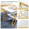2-Tier Faux Marble Coffee Table w/ Marble Top & Metal Frame