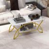 2-Tier Faux Marble Coffee Table w/ Marble Top & Metal Frame