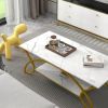 2-Tier Faux Marble Coffee Table w/ Marble Top & Metal Frame
