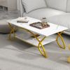 2-Tier Faux Marble Coffee Table w/ Marble Top & Metal Frame