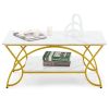 2-Tier Faux Marble Coffee Table w/ Marble Top & Metal Frame