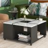 Modern UV High-Gloss Marble 2-Layer Coffee Table w/ Casters & Removable Tray