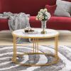 Slate/Sintered Stone Round Coffee Table w/  Golden Stainless Steel Frame
