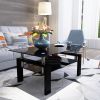 Modern Rectangle Coffee Table w/ Tempered Glass Top by New Space (Black)