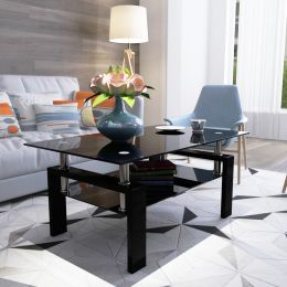 Modern Rectangle Coffee Table w/ Tempered Glass Top by New Space (Black)