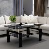 Modern Rectangle Coffee Table w/ Tempered Glass Top by New Space (Black)