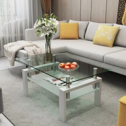 Modern White Tempered Glass Coffee Table by New Space