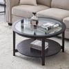 Modern Solid wood round coffee table with tempered glass top black color-36