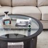 Modern Solid wood round coffee table with tempered glass top black color-36