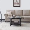 Modern Solid wood round coffee table with tempered glass top black color-36