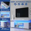 TV Stand for 70-Inch LED TV with Large Sliding Drawer & Side Cabinet for Living Room (White)