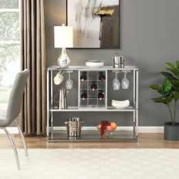 3-Tier Kitchen Bar Cart with Tempered Glass Shelves and Chrome-Finished Metal Frame