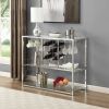 3-Tier Kitchen Bar Cart with Tempered Glass Shelves and Chrome-Finished Metal Frame