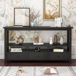 3 Tier Vintage Solid Console Table w/ 3 Drawers & Shelves by  InQ Boutique (Black)