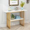 Modern 42-Inch Console Table w/ Geometric Metal Legs & Faux Marble (Gold & White)