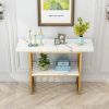 Modern 42-Inch Console Table w/ Geometric Metal Legs & Faux Marble (Gold & White)