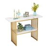 Modern 42-Inch Console Table w/ Geometric Metal Legs & Faux Marble (Gold & White)
