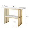 Modern 42-Inch Console Table w/ Geometric Metal Legs & Faux Marble (Gold & White)