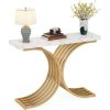 41 Inches Luxurious Faux Marble and Golden Metal Console Table