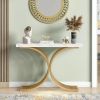 41 Inches Luxurious Faux Marble and Golden Metal Console Table