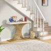 41 Inches Luxurious Faux Marble and Golden Metal Console Table