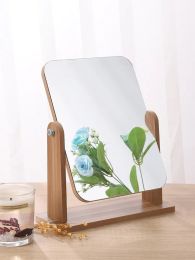 Rotating Magnifying Makeup Mirror w/ Natural Wood Stand