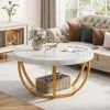 Tribesigns Round Coffee Table, 2 Tier Modern Coffee Table W/ Faux White Marble
