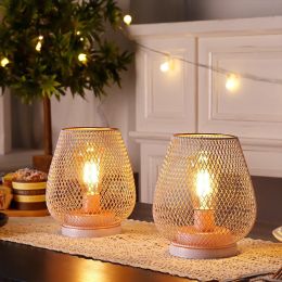 Pink Metal Battery-Operated Indoor Lantern Set w/ LED Bulbs