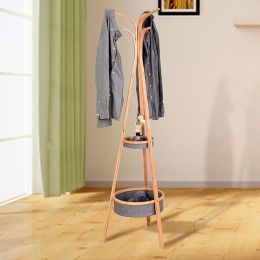 Natural Bamboo Coat Rack with Storage Rack