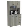 New Inval Laminate Kitchen Microwave Storage Cabinet (35"W, Smoke Oak)