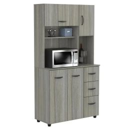New Inval Laminate Kitchen Microwave Storage Cabinet (35"W, Smoke Oak)