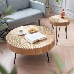 Modern Handcrafted Wood Radial Pattern Nesting Table Set