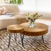 Modern Handcrafted Wood Radial Pattern Nesting Table Set