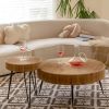 Modern Handcrafted Wood Radial Pattern Nesting Table Set