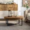 Modern Retro Splicing Round Coffee Table w/ Black Cross Legs Base
