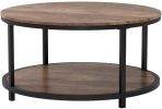 NSdirect 36-Inch Round Coffee Table, 2-Tier Rustic Wood