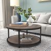 NSdirect 36-Inch Round Coffee Table, 2-Tier Rustic Wood