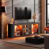 Modern Black 65" TV Stand w/ LED Lights, Glass Shelves