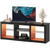 Modern Black 65" TV Stand w/ LED Lights, Glass Shelves