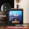 Modern Black 65" TV Stand w/ LED Lights, Glass Shelves