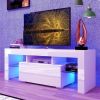 Modern White High Gloss 55 Inch LED TV Stand w/ Glass Shelves