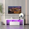 Modern White High Gloss 55 Inch LED TV Stand w/ Glass Shelves
